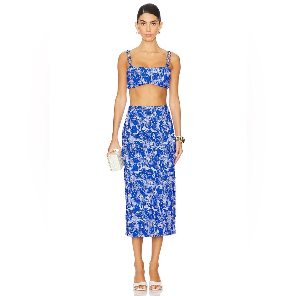 PatBO Stretch Jacquard Midi Skirt in Lapis